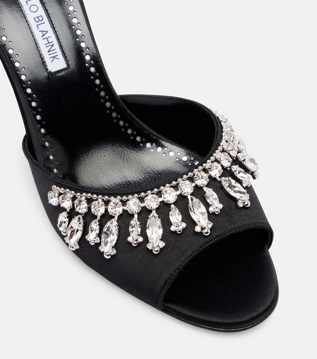 Tulimu 70 embellished satin mules in black - Manolo Blahnik