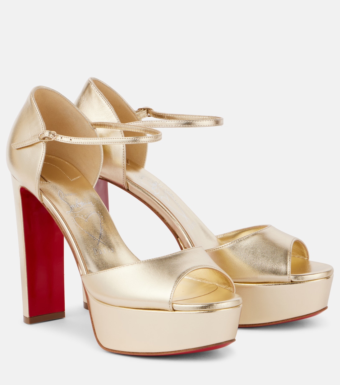 Sandaloo 130 leather peep-toe pumps in gold - Christian Louboutin