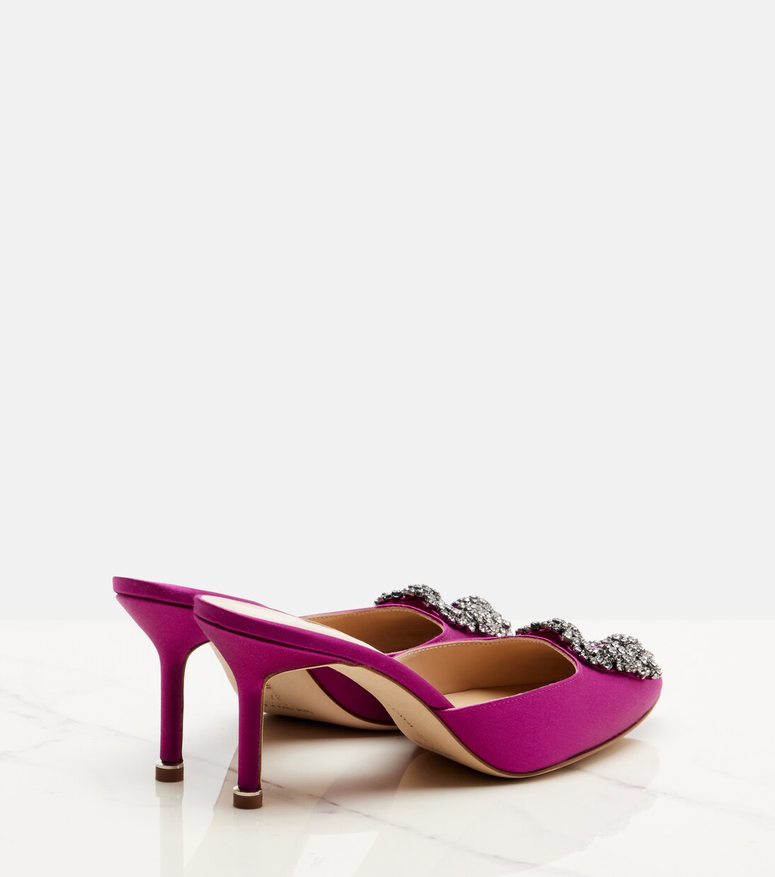 Hangisimu 70 embellished satin mules in purple - Manolo Blahnik