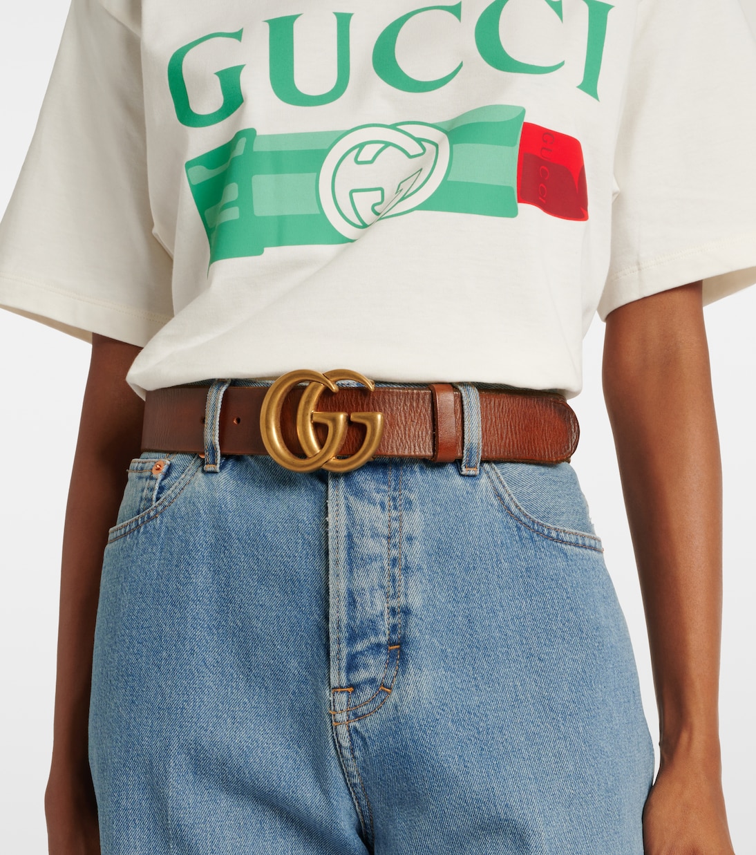 GG leather belt in brown - Gucci | Mytheresa