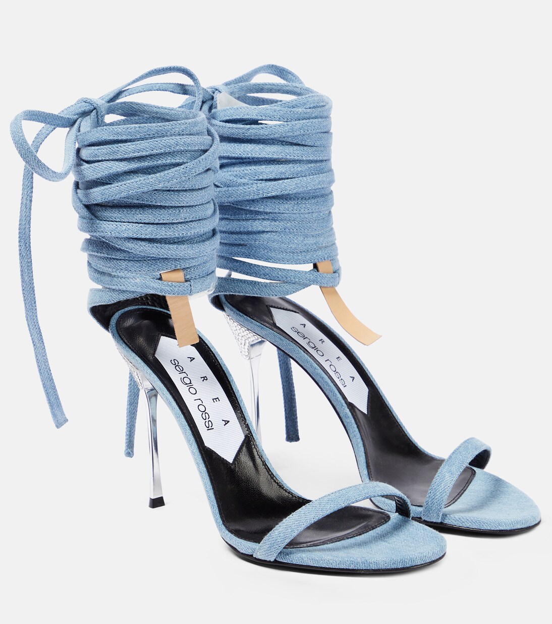 x Sergio Rossi Marquise denim sandals in blue - Area | Mytheresa