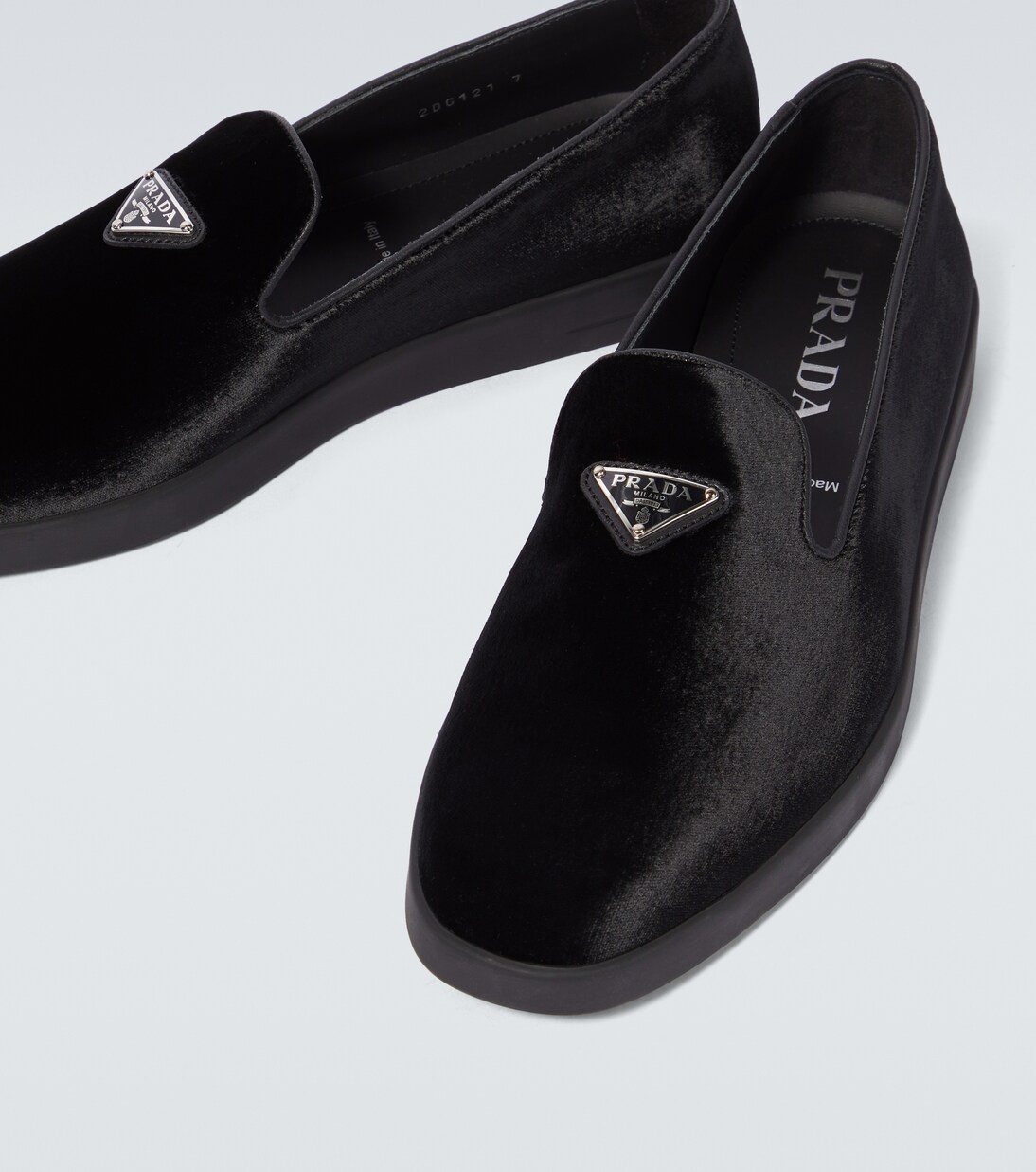 Logo velvet loafers in black - Prada | Mytheresa