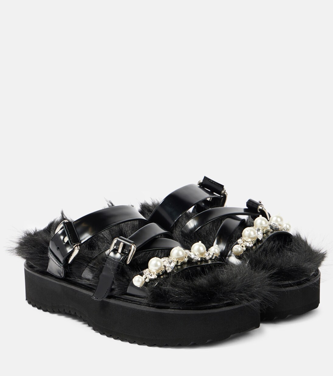 Embellished leather platform sandals in black - Simone Rocha