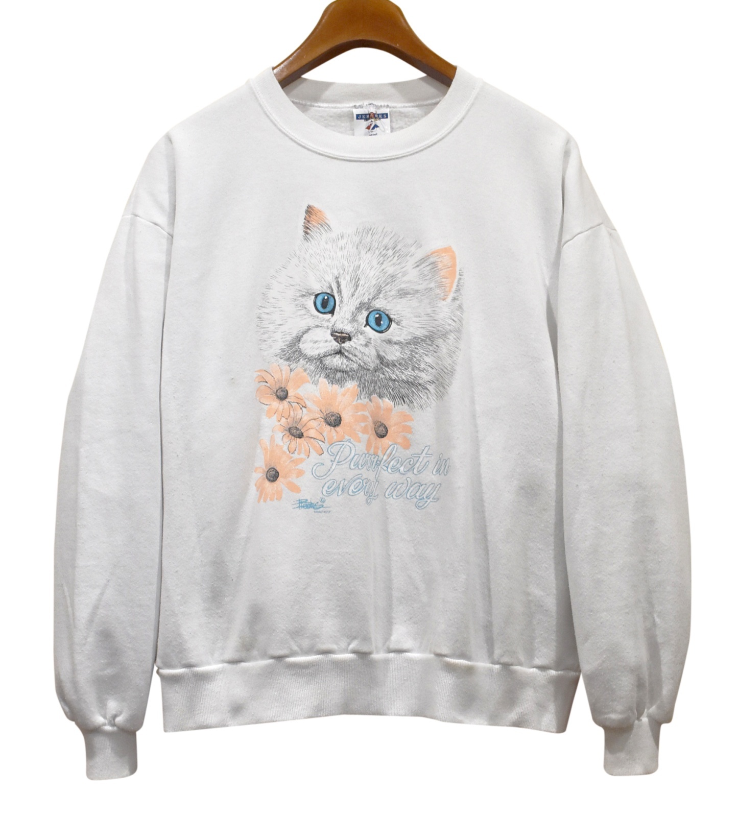 90's【USA製】JERZEES【ビンテージ】【Purrfect in every way】猫と花