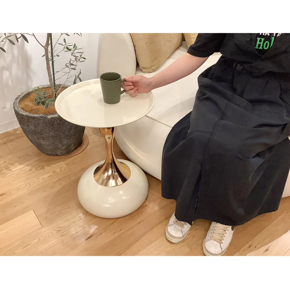 サイドテーブルAJJ-84【送料無料】ホワイト/ゴールド | NOCEノーチェ