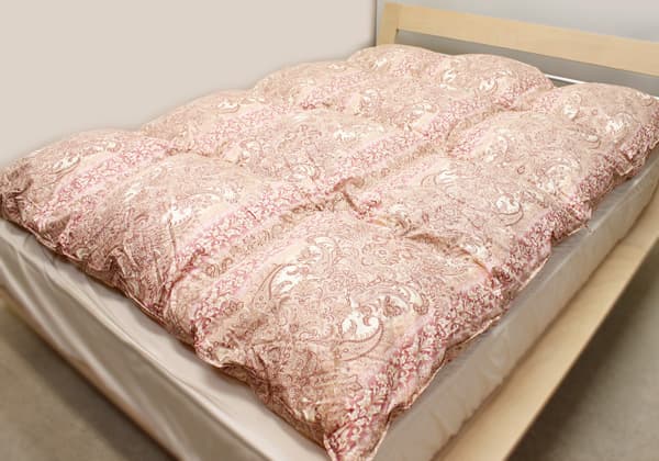 羽毛布団西川ローズ3層キルト国産80超長綿・直輸入ハンガリー産