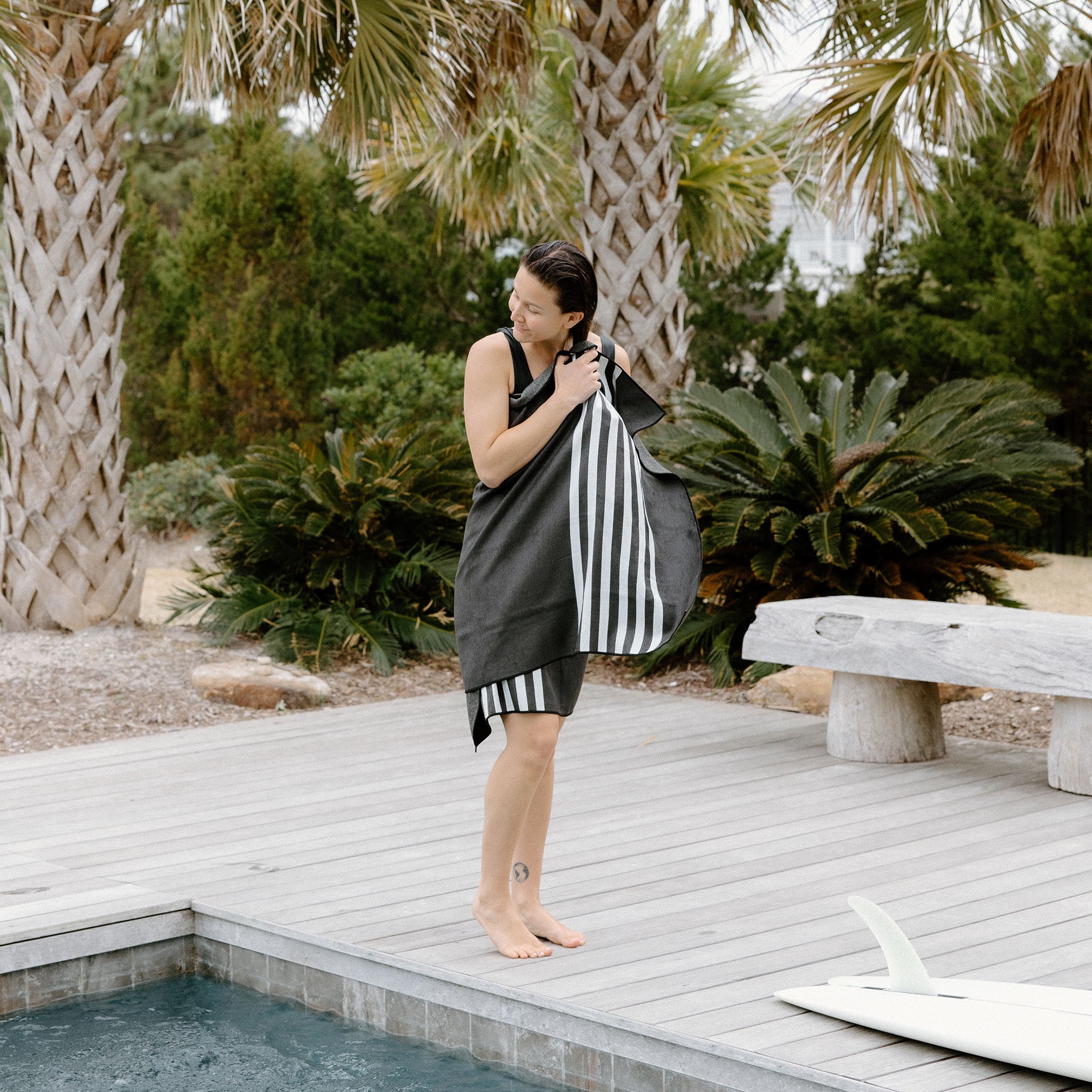 Poolside Black Original Towel | Black Striped Quick-Dry Towel