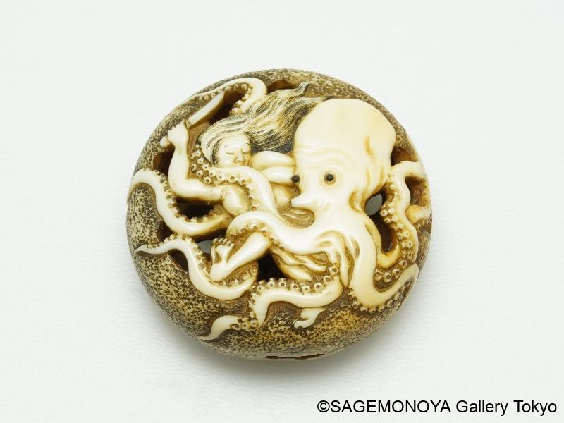 海女に蛸－饅頭根付｜根付専門店「提物屋」