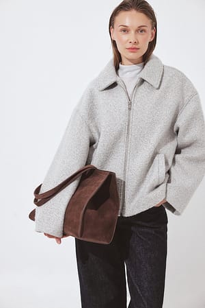 Boucle Zip Jacket Grey | NA-KD