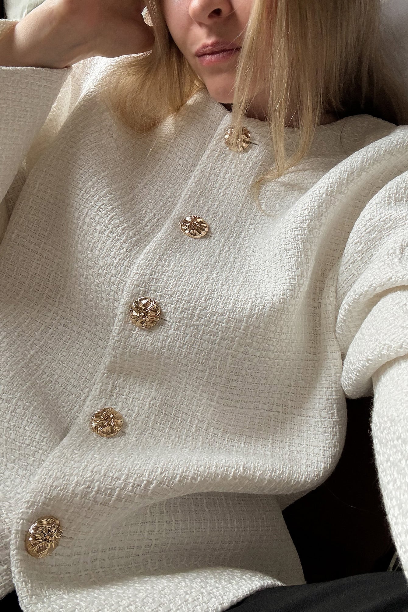 Tweed Oversized Blazer Jacket Offwhite | NA-KD