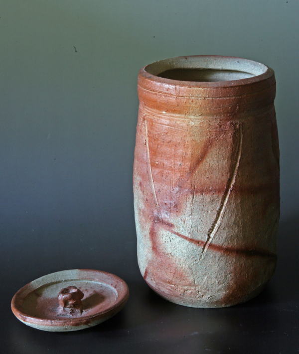 森青史 備前火襷細水指/花入（箱付） Bizen hidasuki hoso-mizusashi