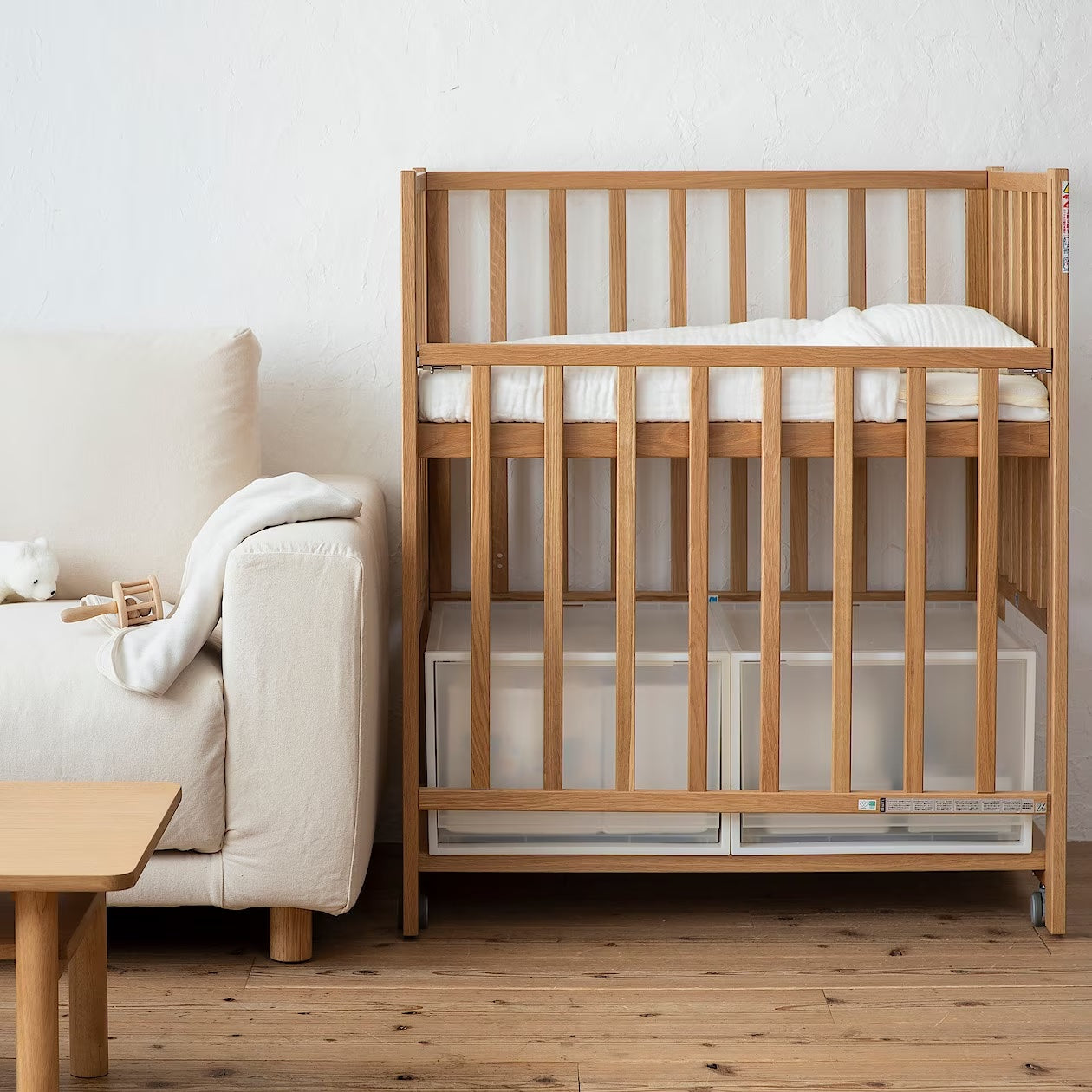 無印良品 ベビーベッド オーク材 ミニサイズ ハイタイプ レンタル