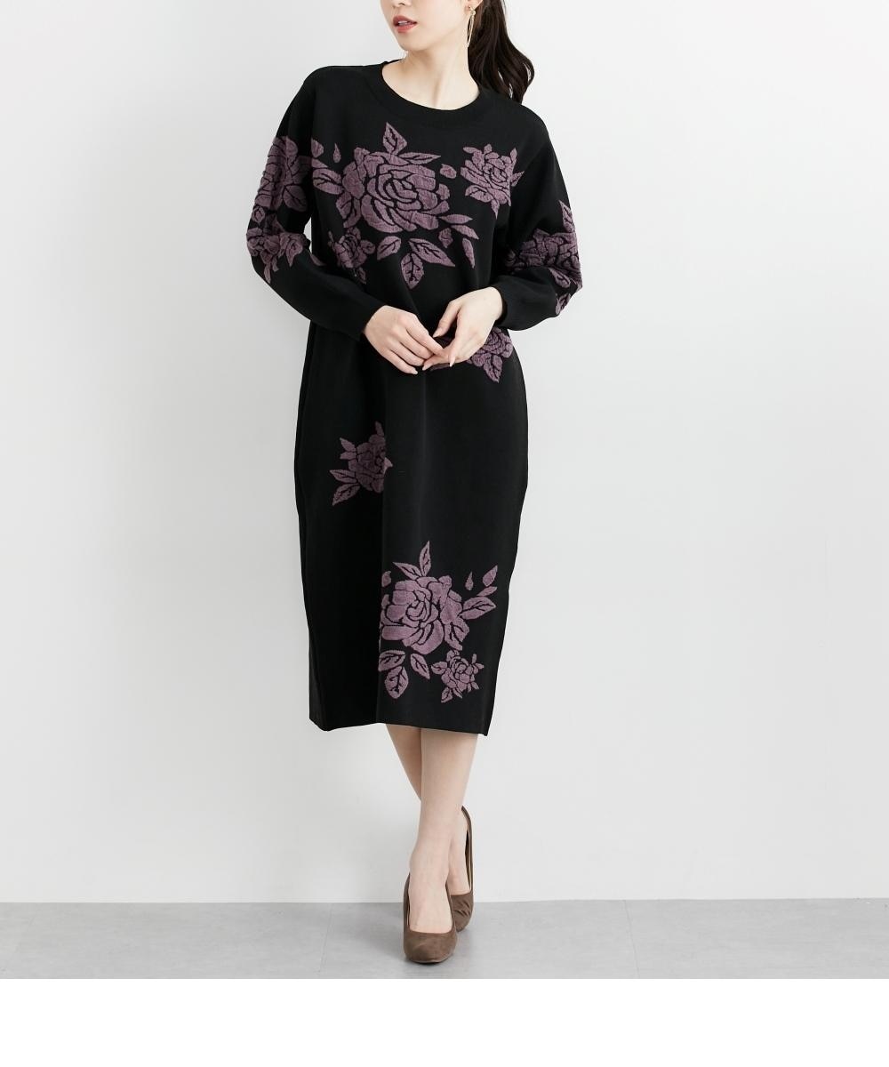 ローズモチーフジャガードニットワンピース【Hana服】 通販【ニッセン】