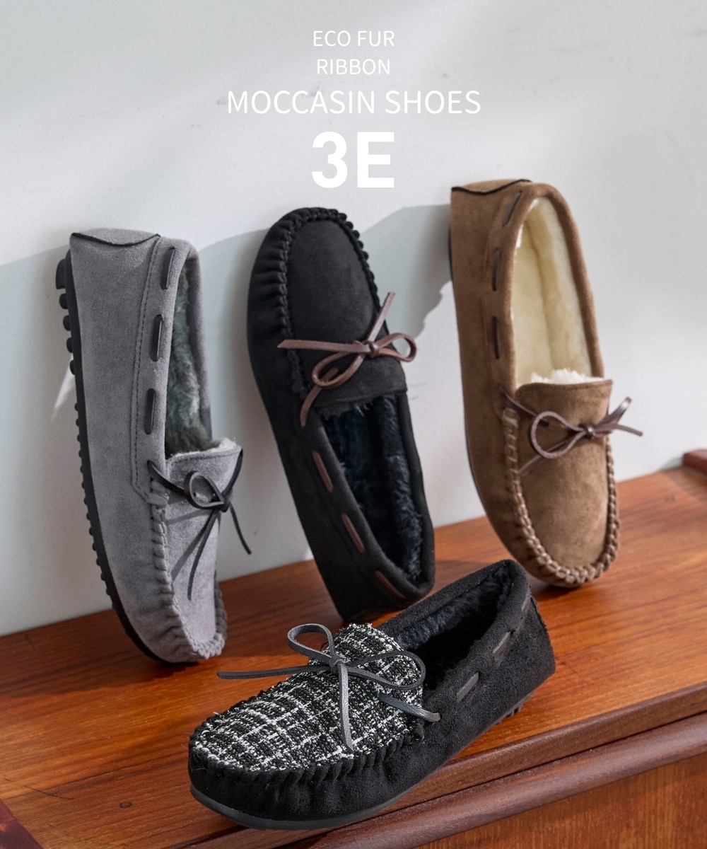 エコファーリボンモカシンシューズ（ワイズ3E） 通販【ニッセン】