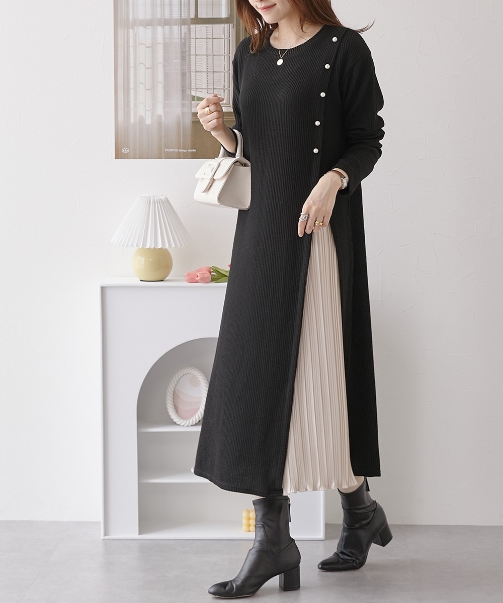ふんわりリブニットソー プリーツ切替ワンピース 通販【ニッセン】