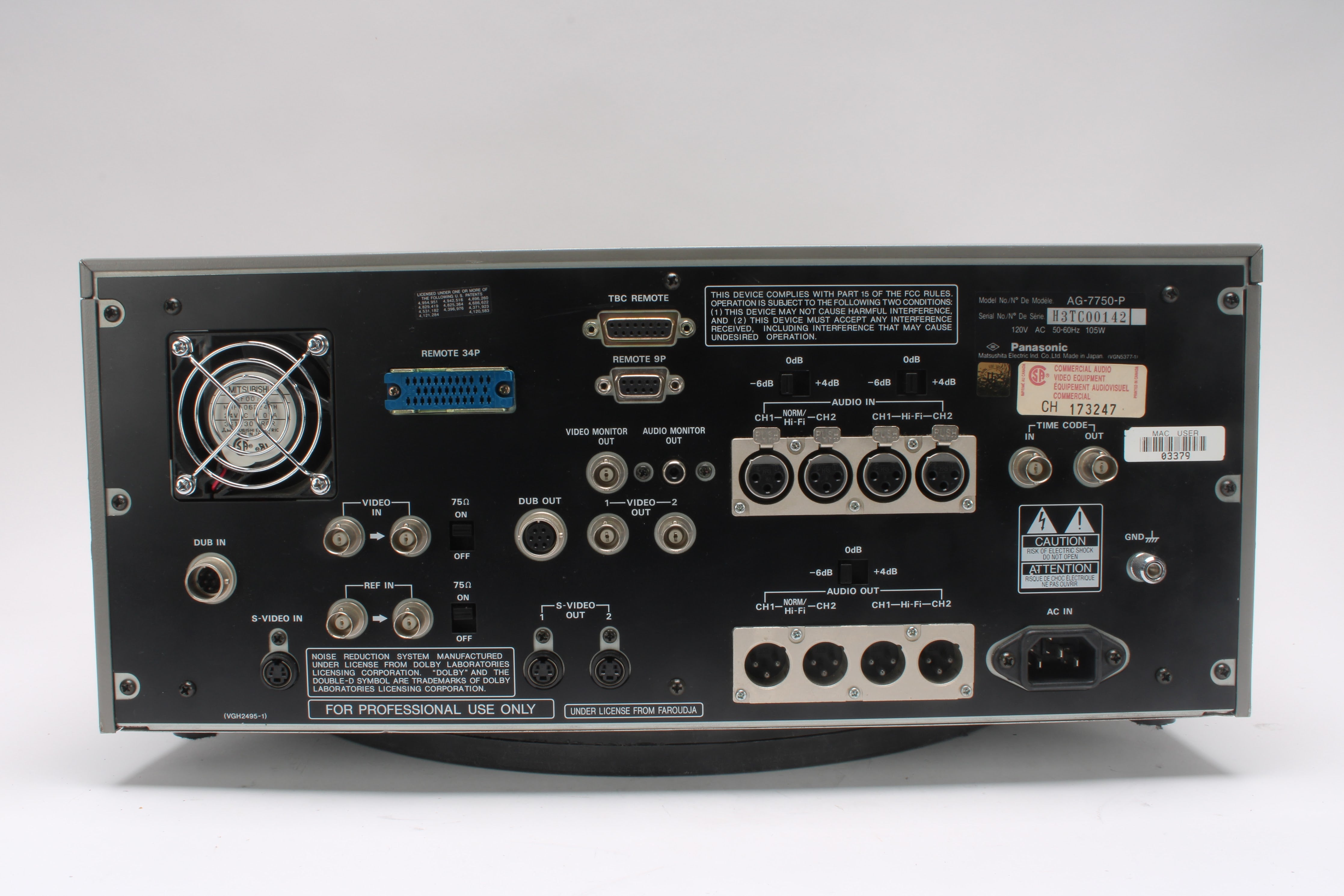 Panasonic AG-7750 Video Cassette Tape Recorder AG-7750-P - Fair