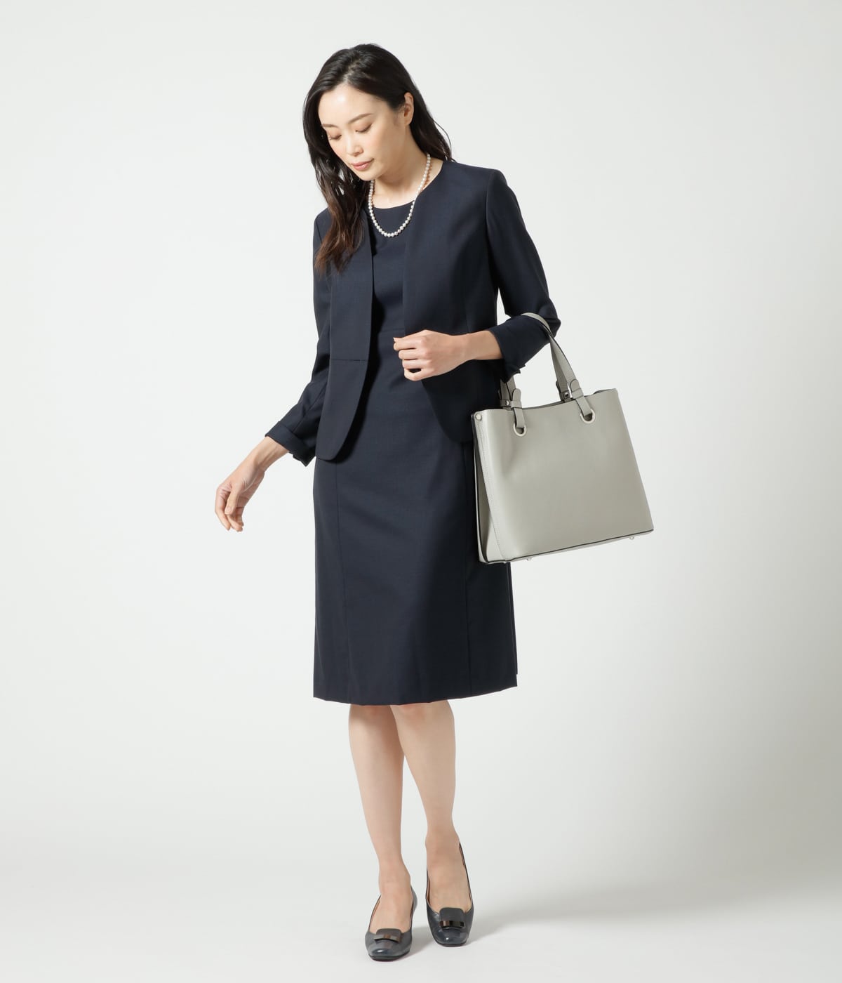 ウールシルクピンドット ノーカラージャケット(71112401-2024