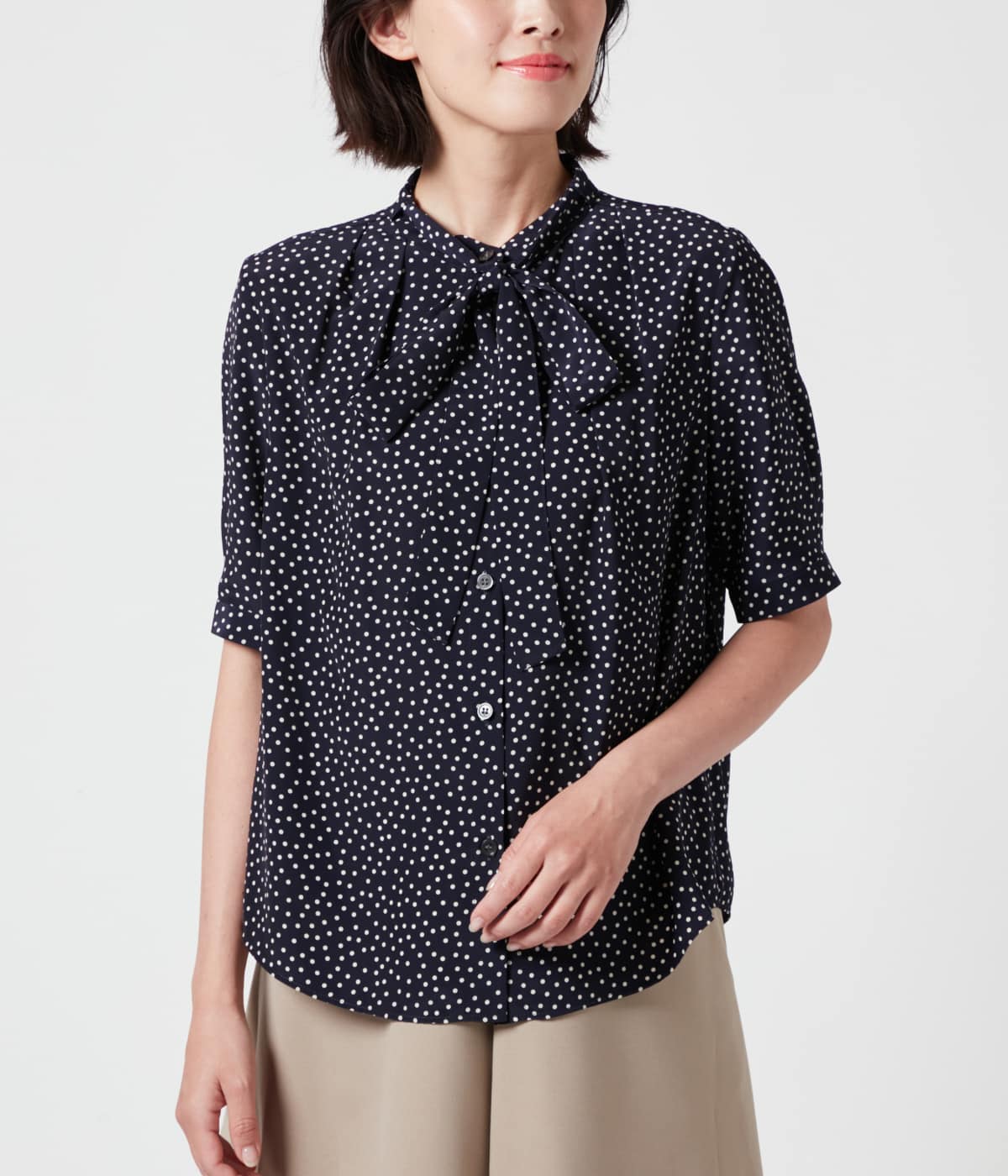 ドットプリント 5分袖ボウタイブラウス(71652004-2024)｜ファッション