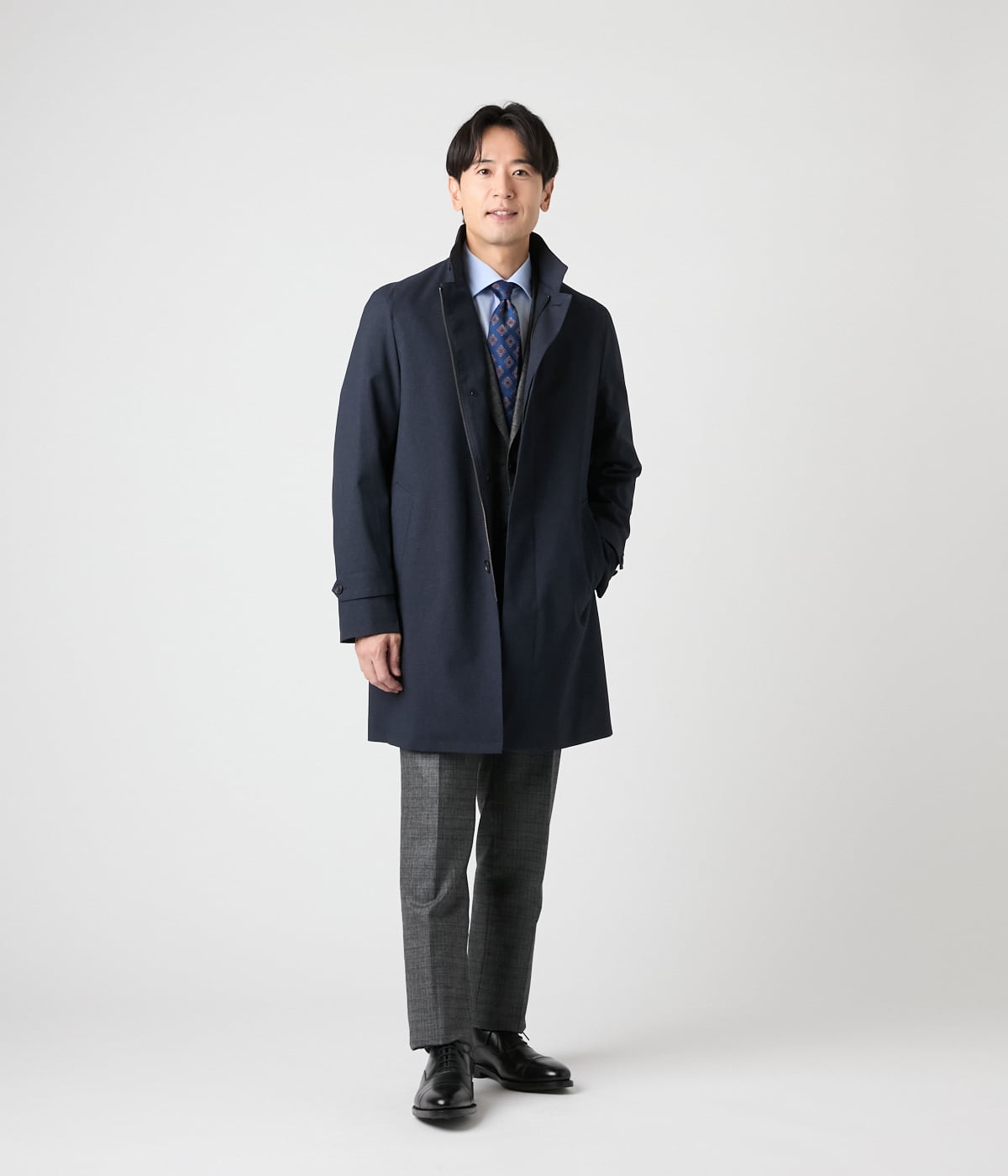 防風・撥水】メランジシャークスキン ラミネート ビズスタンドカラー