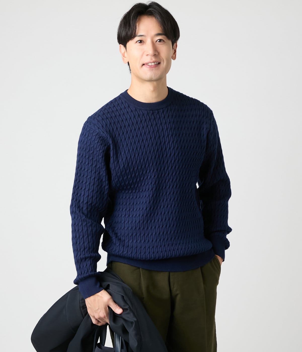 ウォッシャブル】ケーブル クルーネックプルオーバーニット(16506524
