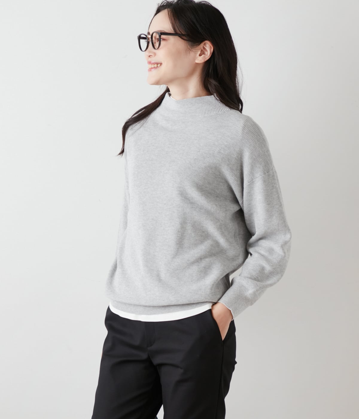 L】コットン片畦 ビルドネックプルオーバー(54715615-2025