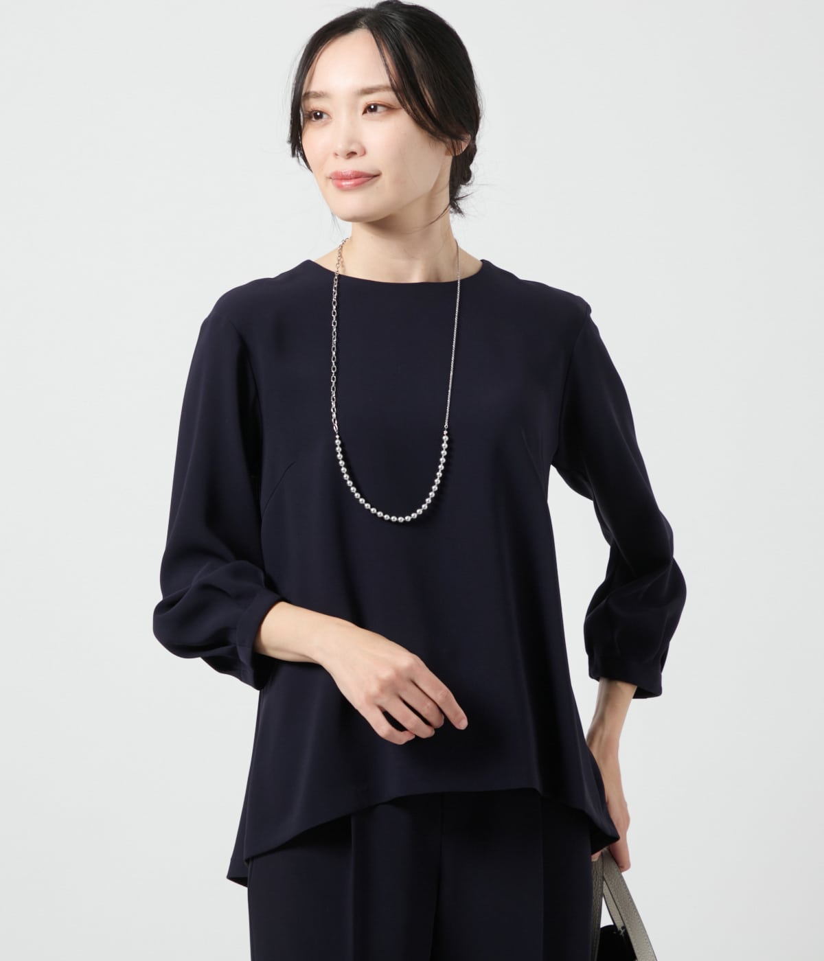 トリアセテートダブルクロス タックスリーブブラウス(71615001-2025