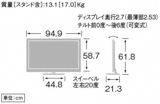 KDL-40NX720 寸法図 | テレビ ブラビア | ソニー