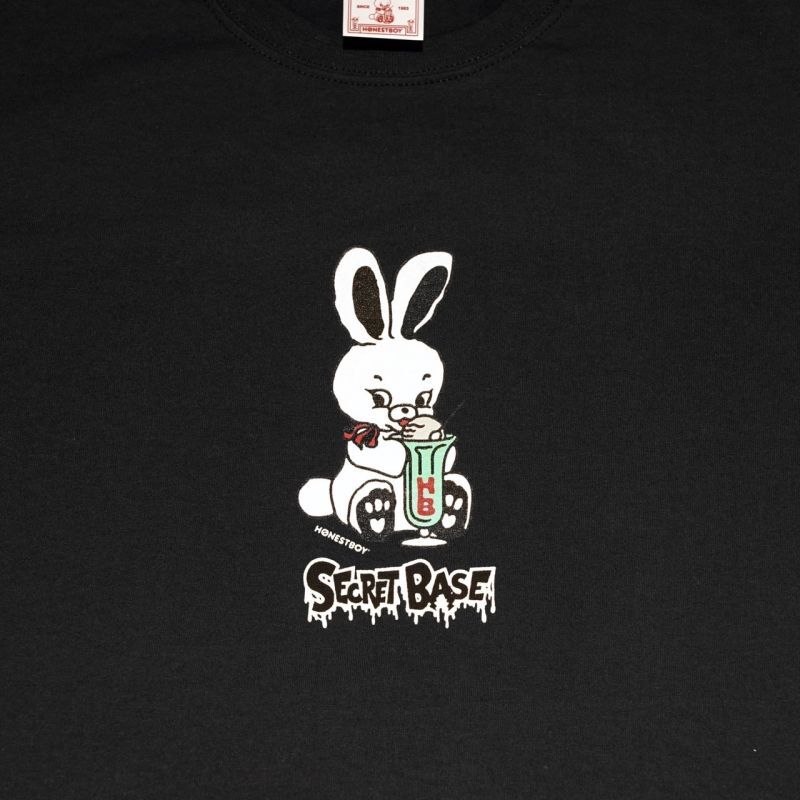 HONESTBOY×SECRET BASE×FRUIT OF THE LOOM Logo Rabbit SS Tee BLACK