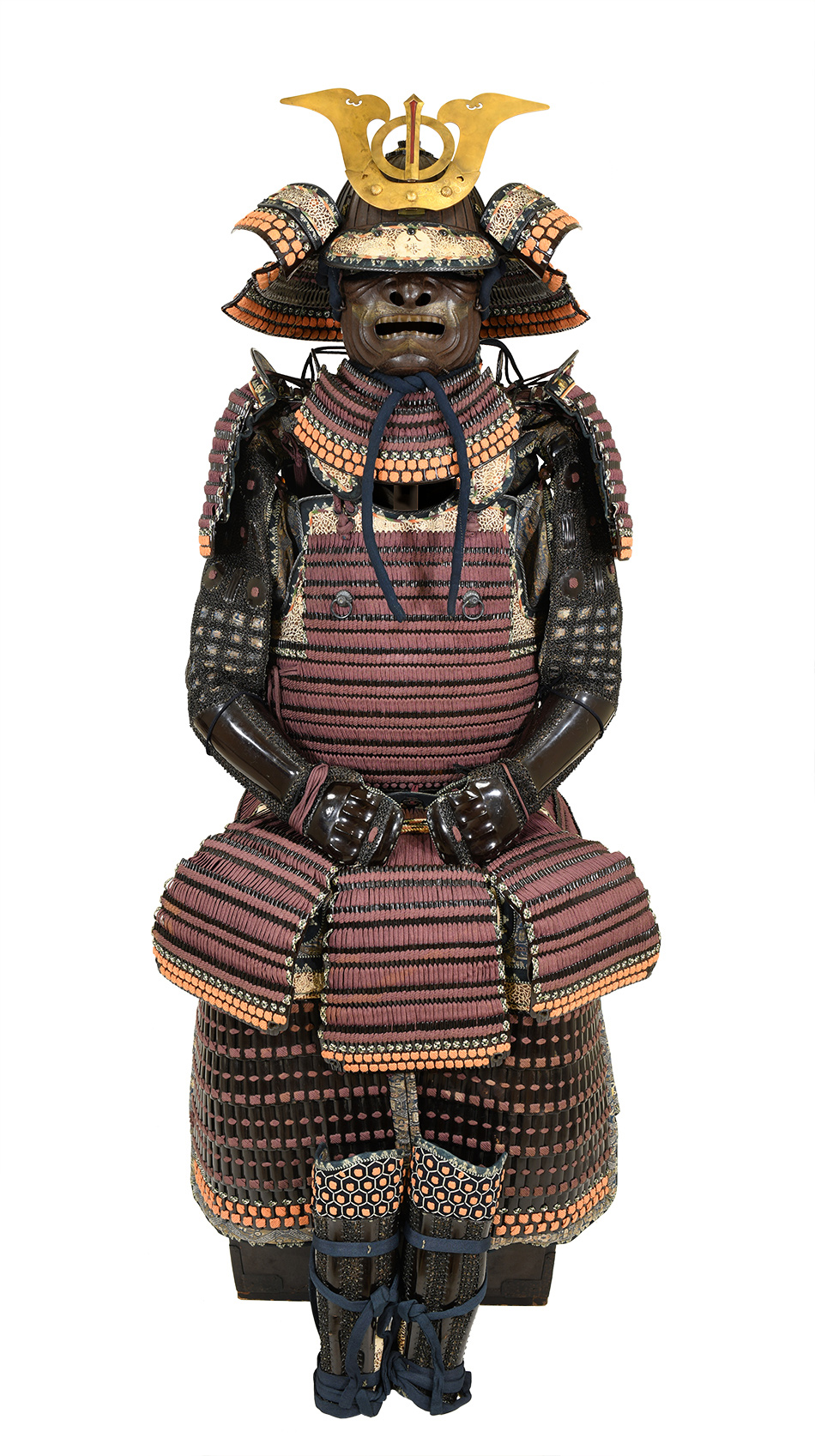 甲冑/鎧 鉄革交漆塗紫糸威本小札二枚胴具足 鉄地三一間筋兜（BU-110319