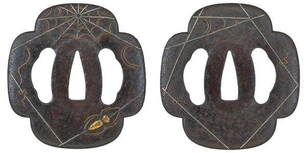 鍔 無銘 江戸肥後 左右松透蜘蛛図鍔 (TU-110320)｜刀・日本刀の販売