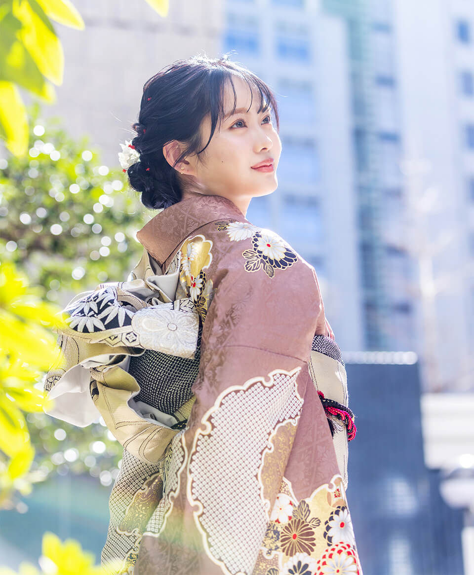 グレーに雪輪と菊 [FS1159] | 成人式振袖レンタル京都さがの館