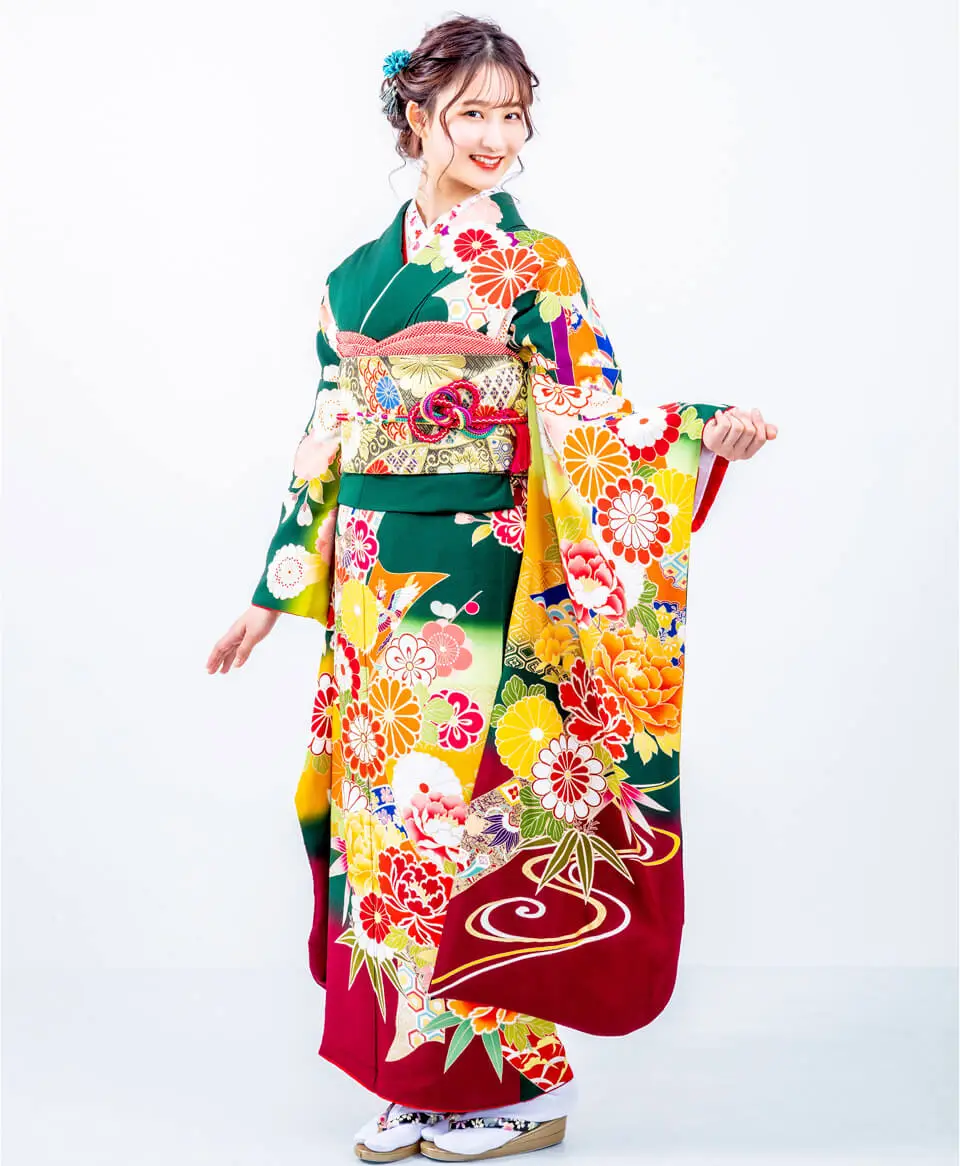 深緑のしに菊[FS0838] | 成人式振袖レンタル京都さがの館