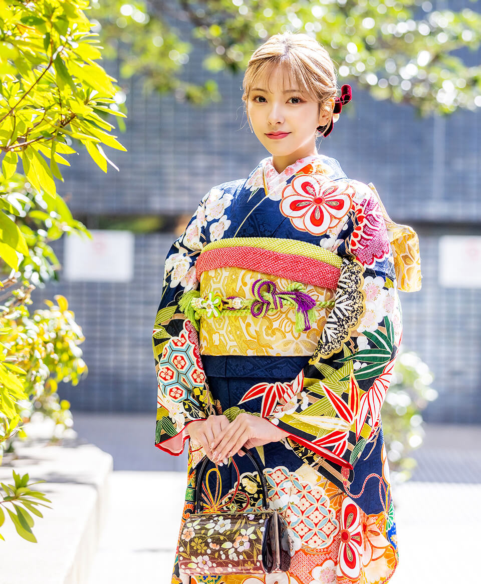 紺地松竹梅に組紐[FS5000] | 成人式振袖レンタル京都さがの館