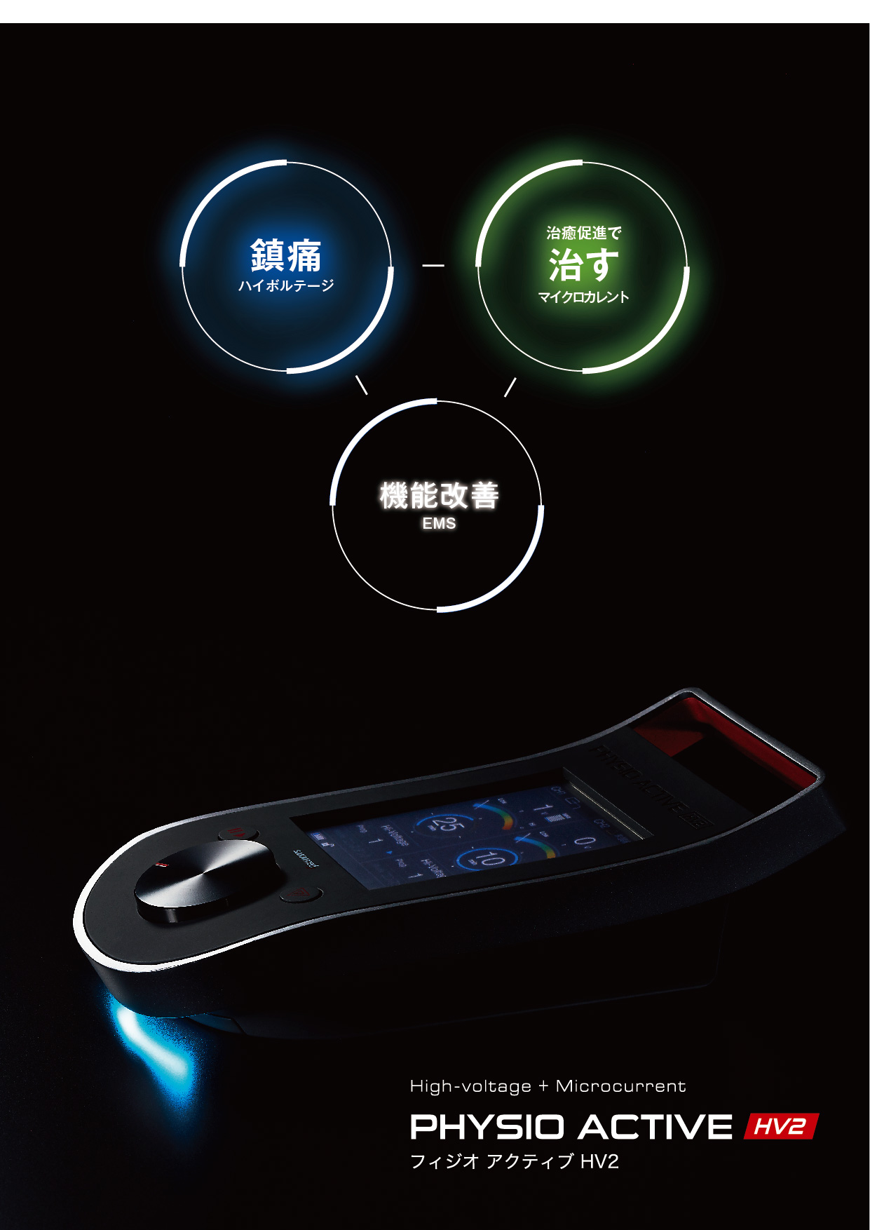 ハイボルテージ＋微弱電流を搭載した治療器「フィジオアクティブHV2