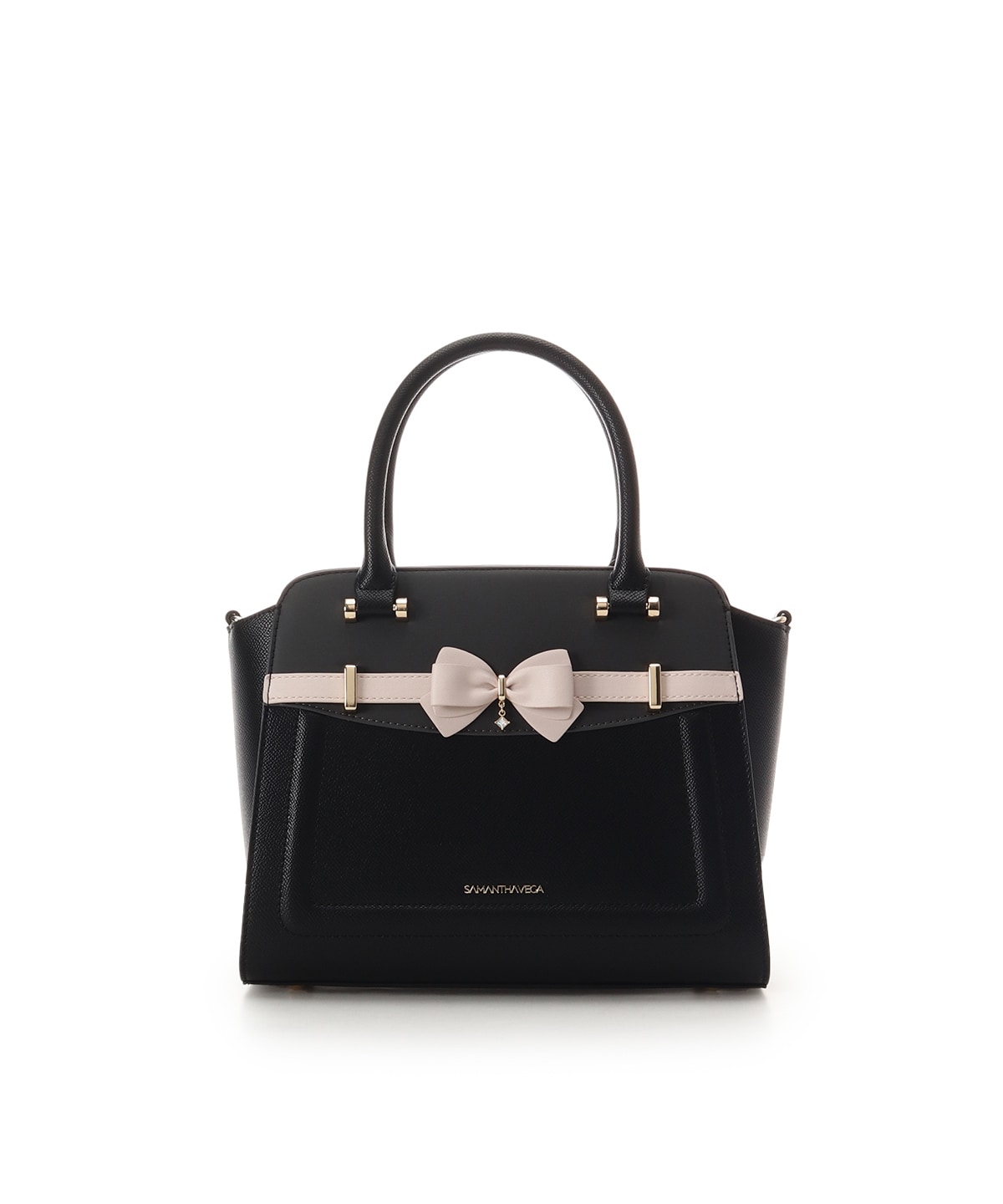 バイカラーアクセントリボンハンドバッグ(FREE ブラック