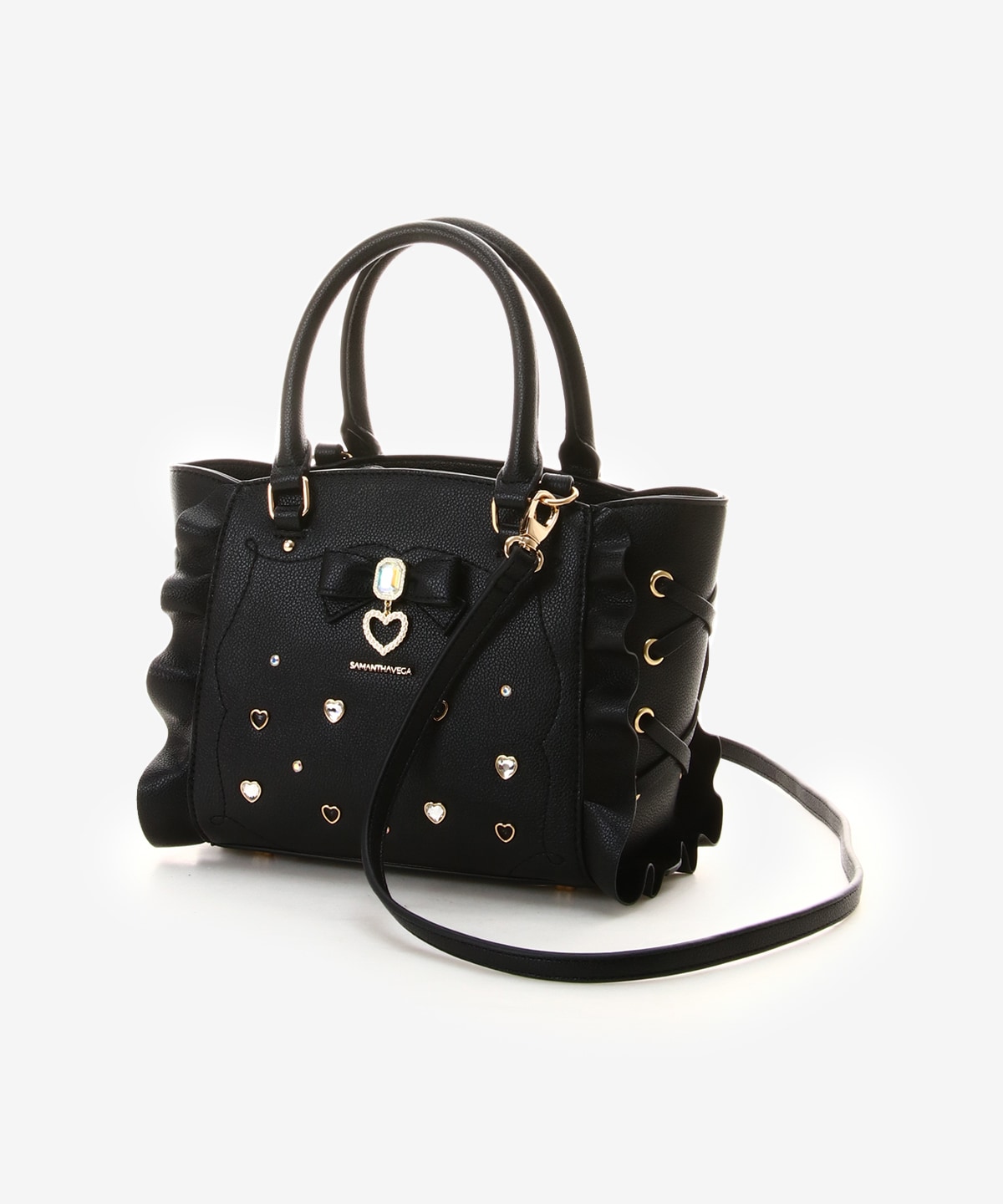 サイドレースアップリボンビジューミニフラッター(FREE ブラック