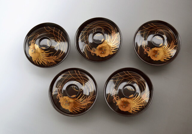 加賀蒔絵漆椀5客 蒔絵椀 漆器 Antique Sam's Collection