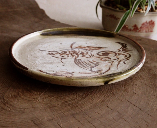 織部行灯皿 金魚図 織部皿 骨董 茶盤 Antique Sam's Collection