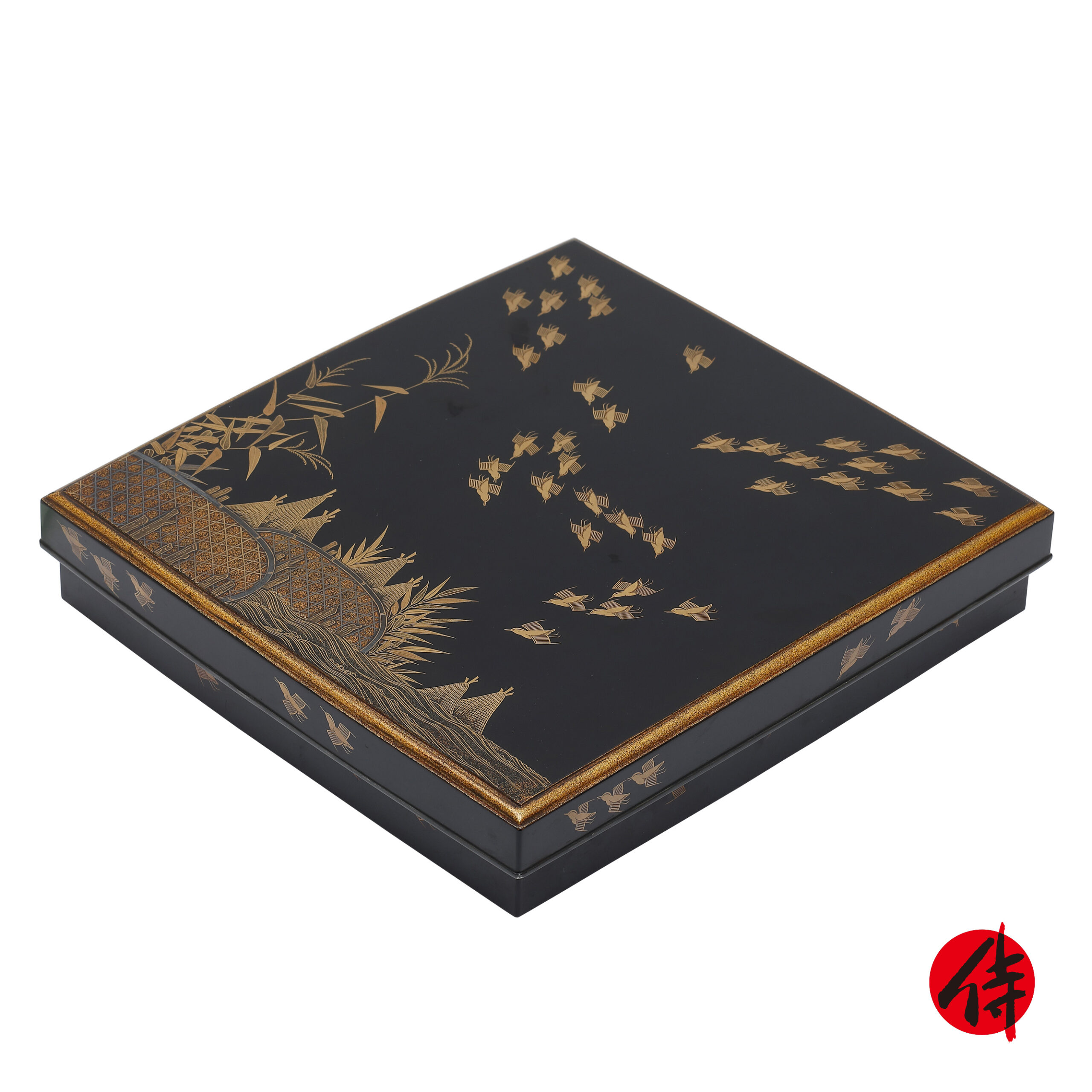 Japanese lacquer box-Makie Suzuri Bako Jakago Chidori Zu
