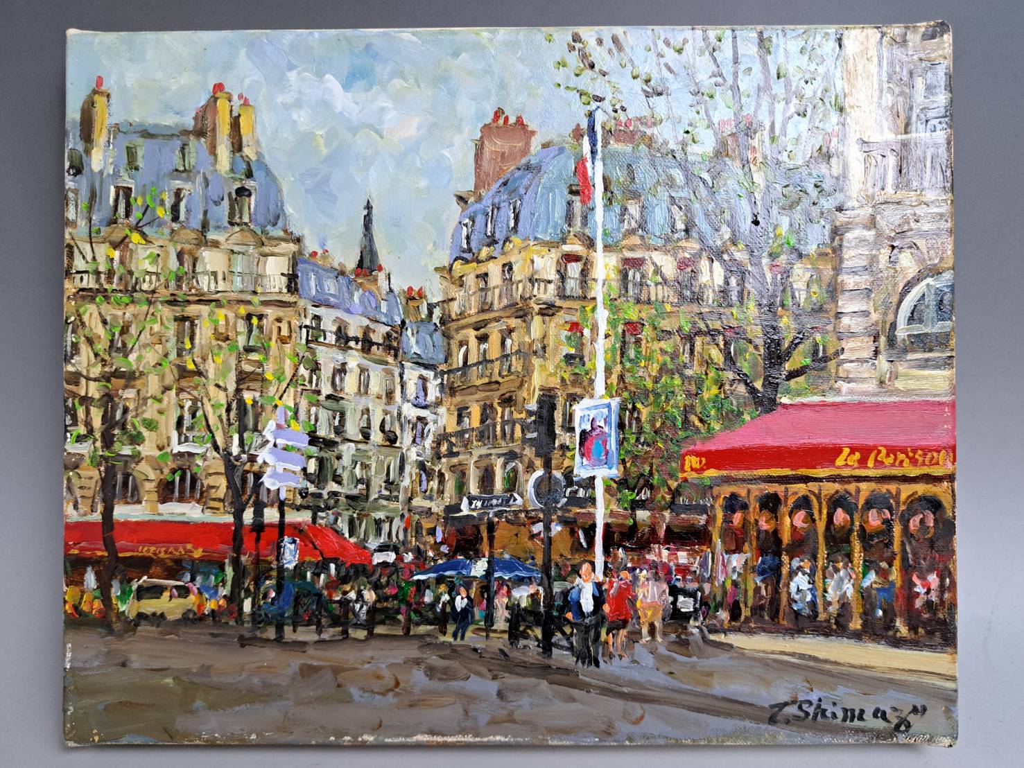 嶋津俊則「サンミッシェル」油彩、琴 「十三絃、綾杉彫り、玉縁包み