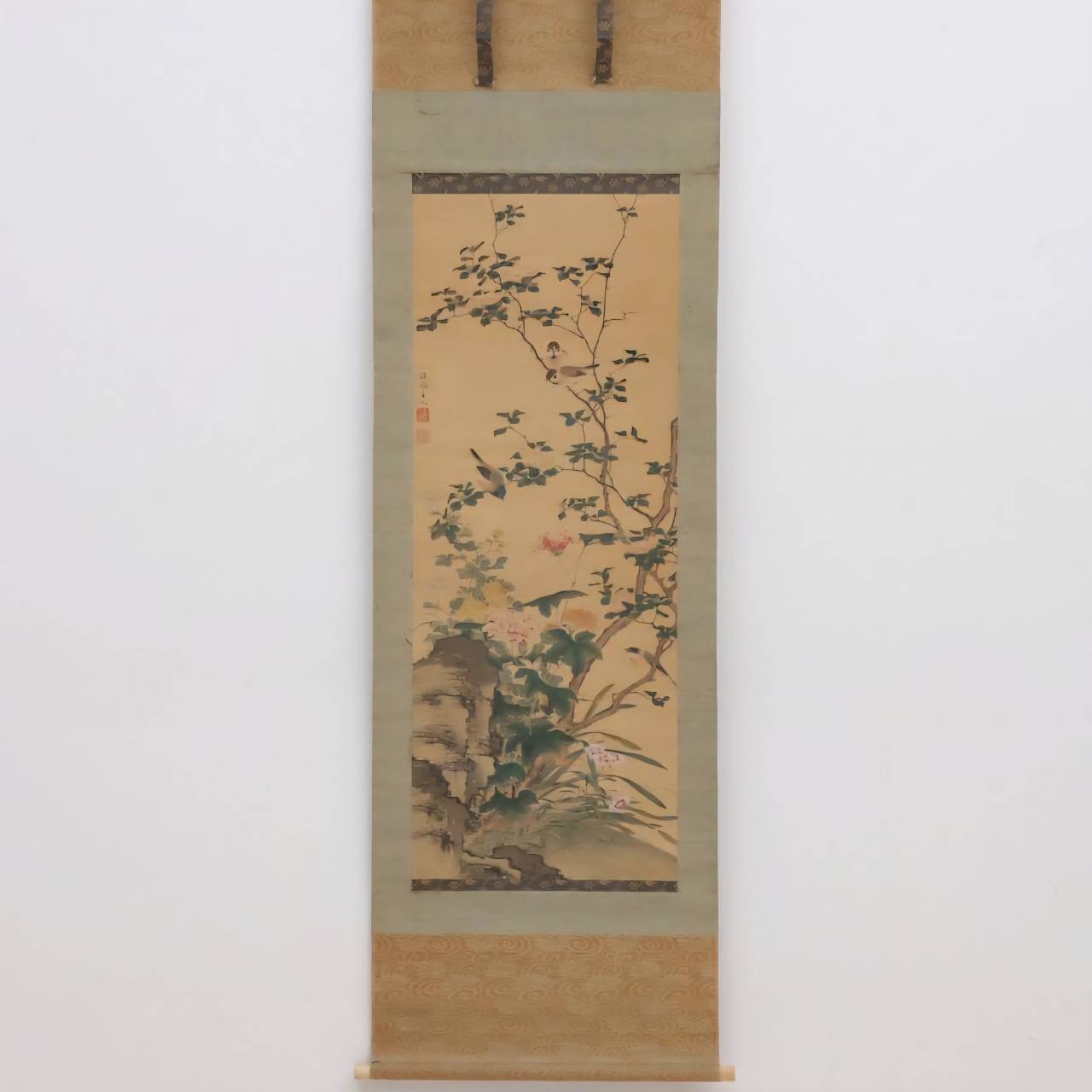 柳沢淇園 掛軸(絹本) 「花鳥図」 | 新栄堂