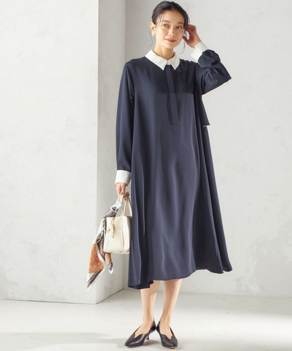 洗濯機可能〉ライト ダブルクロス バックフリル Aライン ワンピース