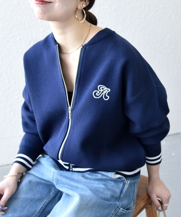 SHIPS any:〈手洗い可能〉コットン ミックス ライン ジップ ブルゾン