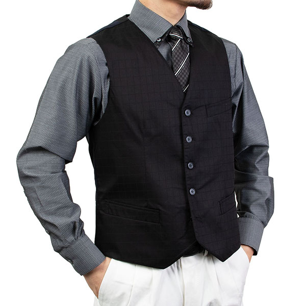 ジレ ベスト 黒 ブラック 格子柄 ドビー ブラックレーベル パーティー