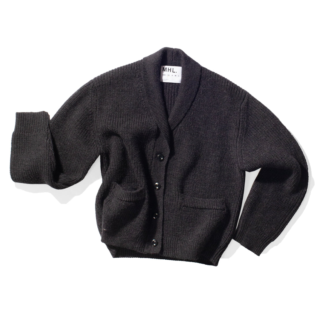 MHL. Shawl Collar Cardigan in Charcoal Wool – JUDITH