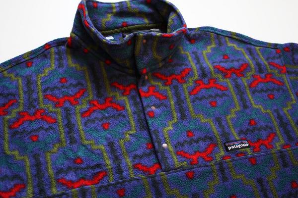 90s patagoniaパタゴニア テウェルチェ 総柄 フリース スナップT L☆雪