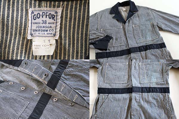 50s GO-PFOR ツートン ヒッコリー オールインワン 38 - Sixpacjoe Web Shop