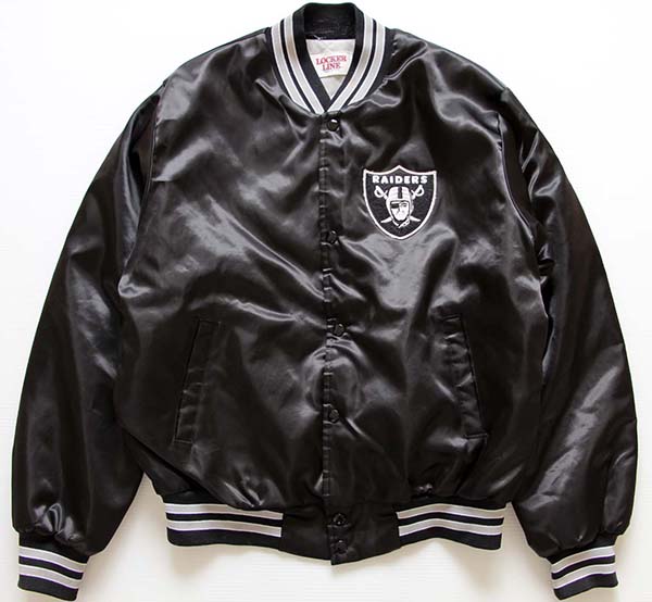 90s USA製 LOCKER LINE NFL RAIDERS ナイロンスタジャン 黒 L