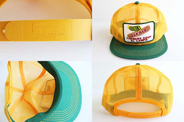 デッドストック☆80s DEKALB パッチ付き オールメッシュキャップ 黄×緑