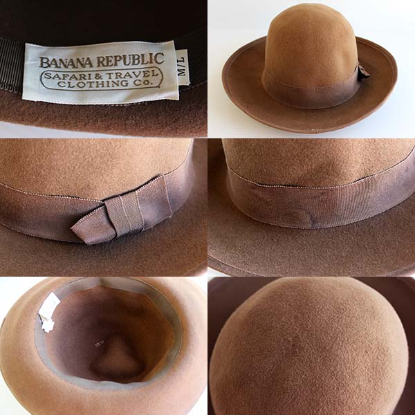 80s BANANA REPUBLICバナナリパブリック フェルト ボーラーハット 茶